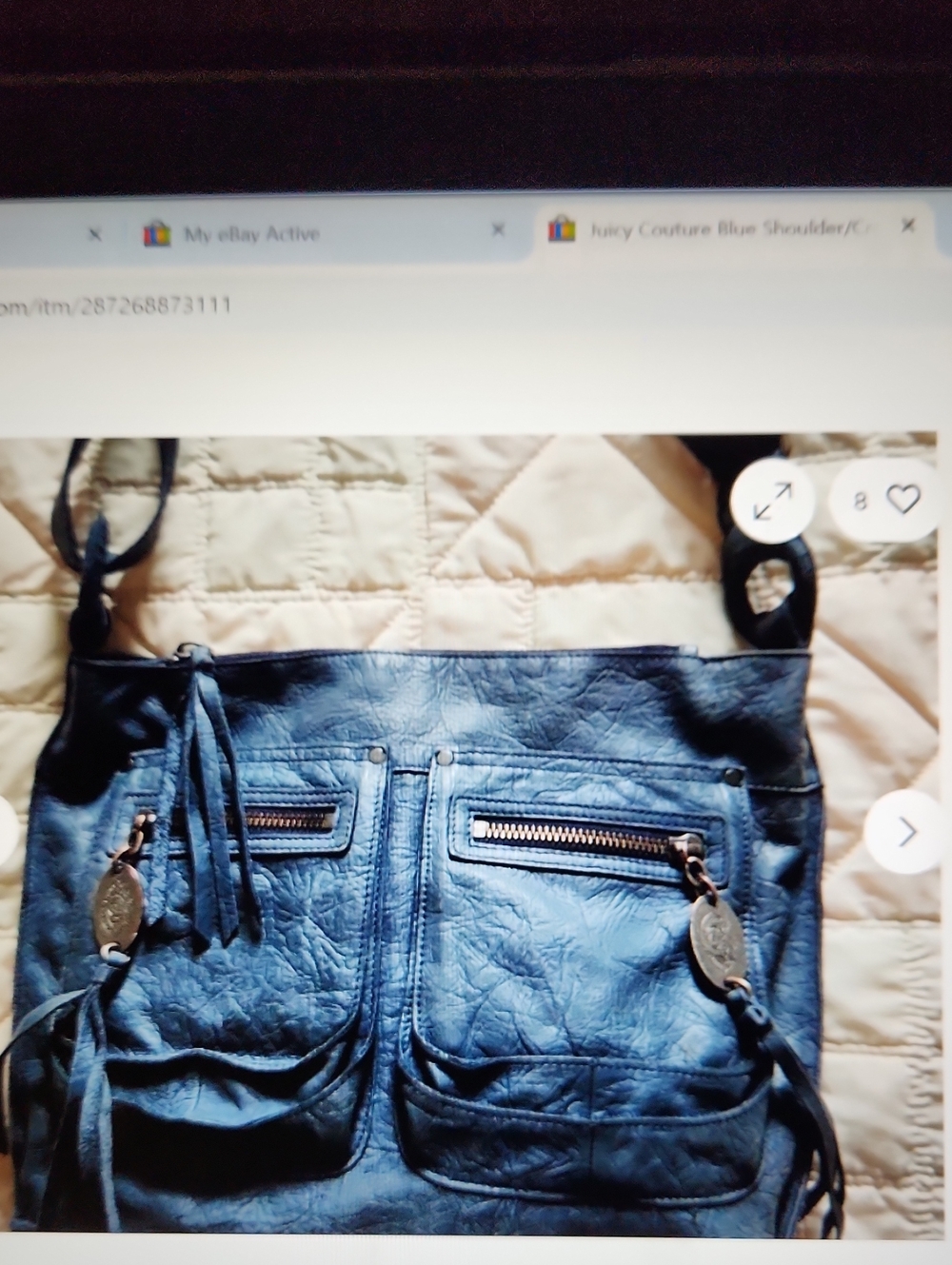 Juicy Couture Blue Women's Crossbody/shoulder Bag w Zip Pockets Tassels Charms